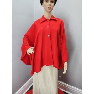 70s Vintage Sur-Ana Red Wool Cape - L
